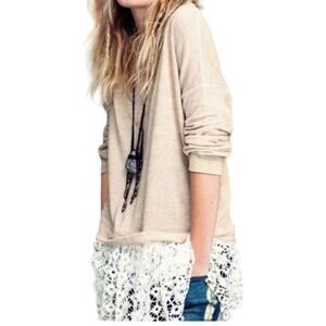 Free People Beach Shake It Oatmeal Lacey Pullover Tunic Top One Size